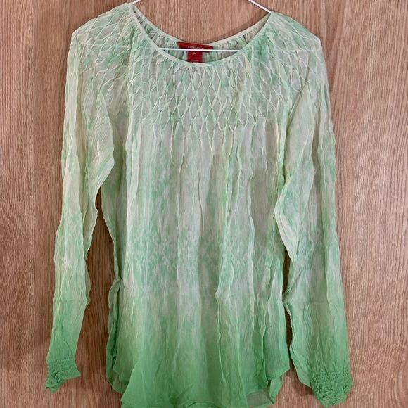 Sundance 100% Silk Lime Green/ White Ombré Dye Sheer Pleated Blouse Top - Picture 6 of 6